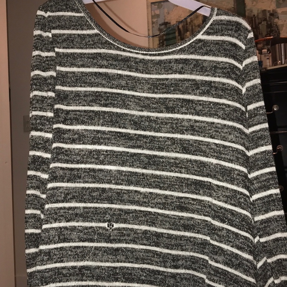 Grey, striped shirt.